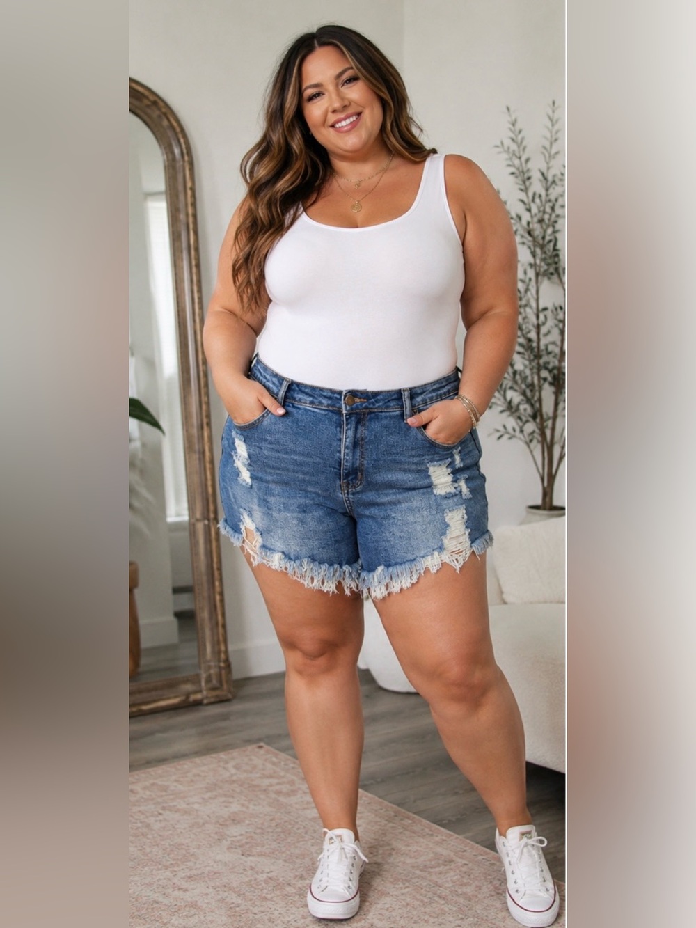 American Bazi Distressed Denim Shorts in Blue